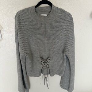 Ten Sixty Sherman Gray Crew Neck Sweater with Lace-Up Detail